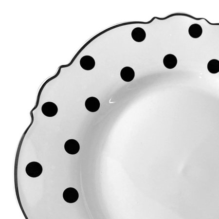 SMARTY HAD A PARTY 10.25" White with Black Dots Round Blossom Disposable Plastic Dinner Plates (120 Plates), 120PK 980-B-CASE
